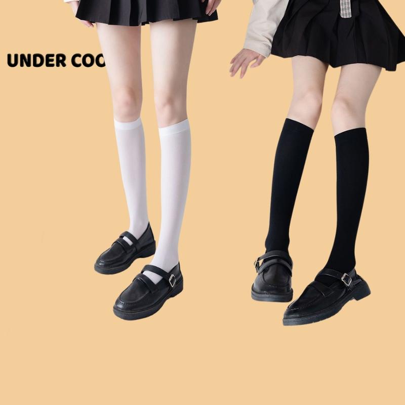 Tất Nữ Cổ Cao Đùi Trơn Đen Trắng UNDERCOOL Tất Ống Dài Qua Bắp Chân 42cm Dành Cho Nữ phong cách Nữ Sinh Hàn Quốc  TC67 6