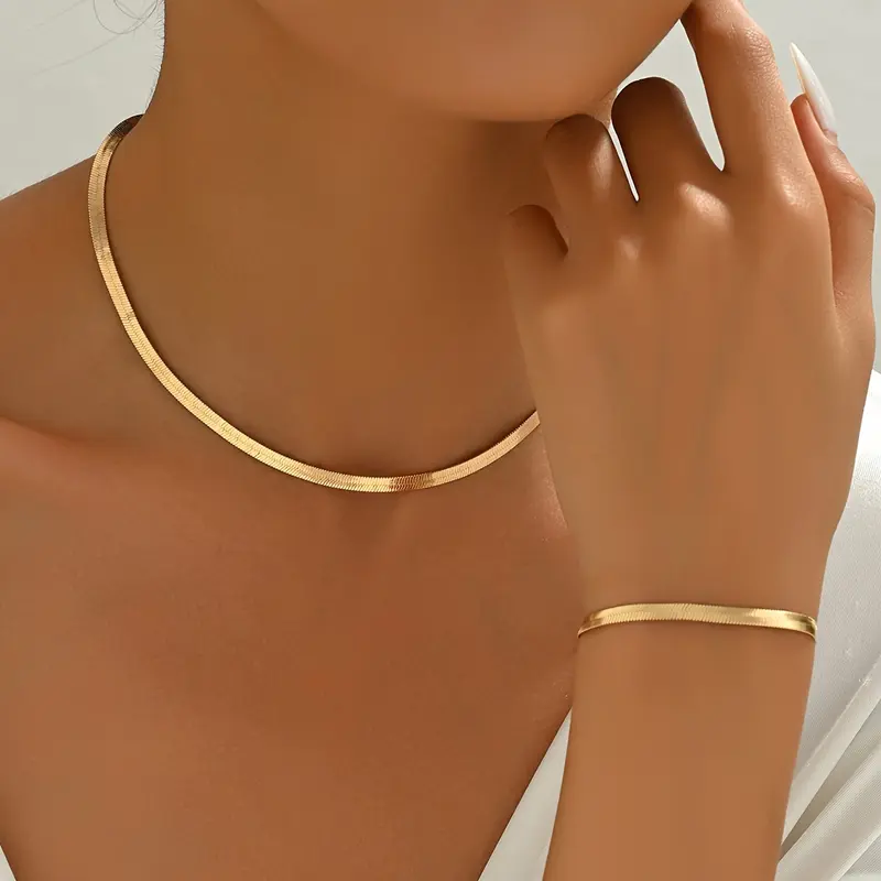 [Iron  Necklace and Bracelet] [1set Classic Simple Jewelry Set] Jewelry Set for Women, Sexy Simple Style, Iron  Necklace and Bracelet Combo, Versatile Daily and Vacation Accessory, for All Seasons heart chain men 0