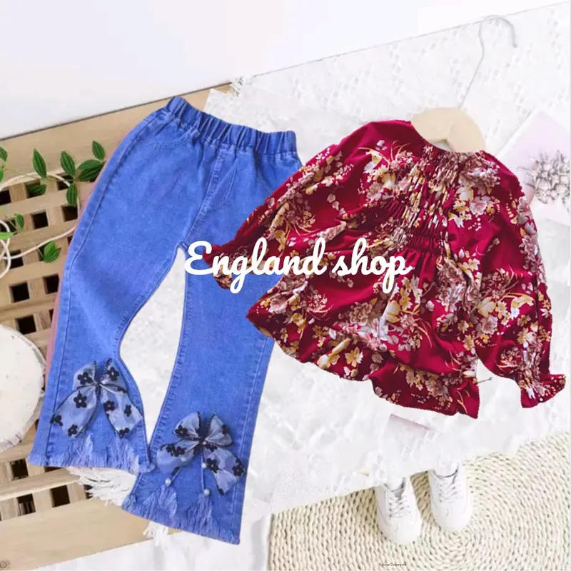 Baju anak perempuan import setelan jeans anak cewek import 1-10 tahun Katun 2