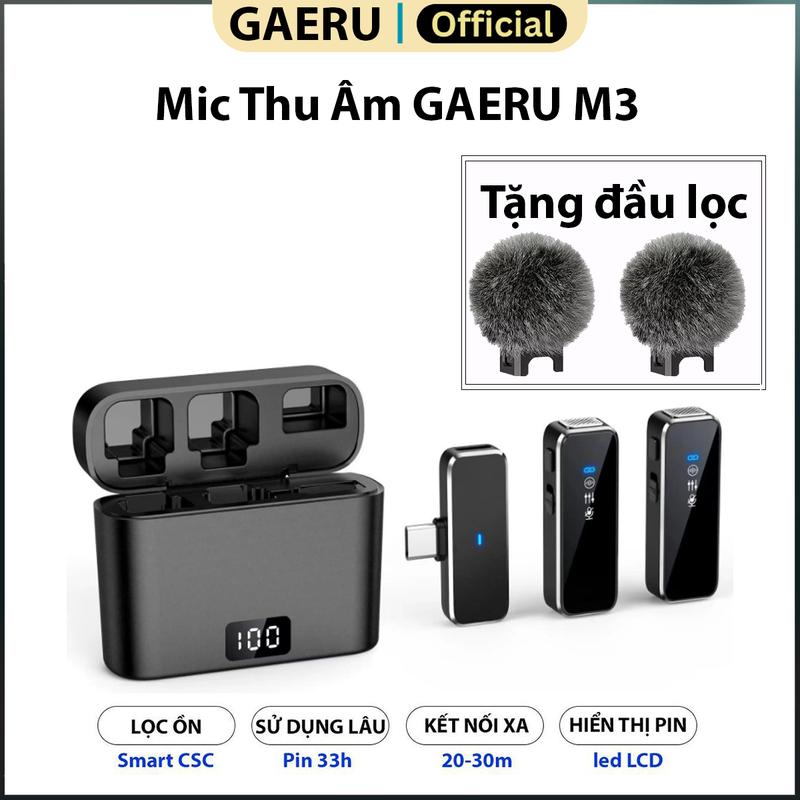 Mic Thu Âm Không Dây Cài Áo GAERU M3 Cao Cấp - Hộp Sạc Kết Nối Tự Động Giảm Tiếng Ồn Mạnh Mẽ micro mic thu