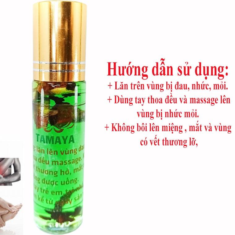 tinh dầu giảm đau mỏi vai gáy Tamaya, dạng lăn chai 10ml dầu xanh, giúp giảm ngay cảm giác đau mỏi vai gáy, giảm stress, mùi thơm thảo dược dễ chịu ( giá dủng thử) 1