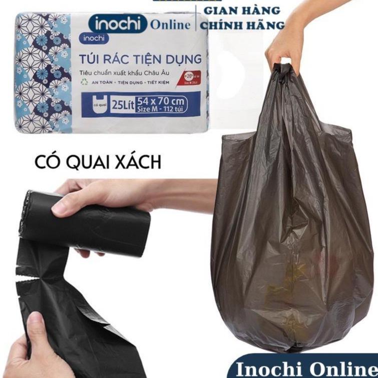 12 Cuộn (3 Lô) túi rác màu tiện dụng Inochi 25L Tự Huỷ -sinh học Inochi Có Quai Tiện Dụng Dạng Cuộn Dài Hơn 20% Có thể phân hủy Nhà bếp Kitchen túi đựng