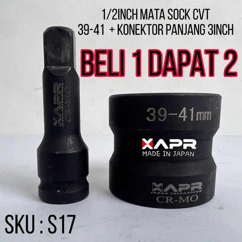 APR MATA SOCK CVT 39 41 MM + KONEKTOR 3INCH BONUS BAHAN CRMO TITANIUM UNTUK IMPACT WRENCH S17 0