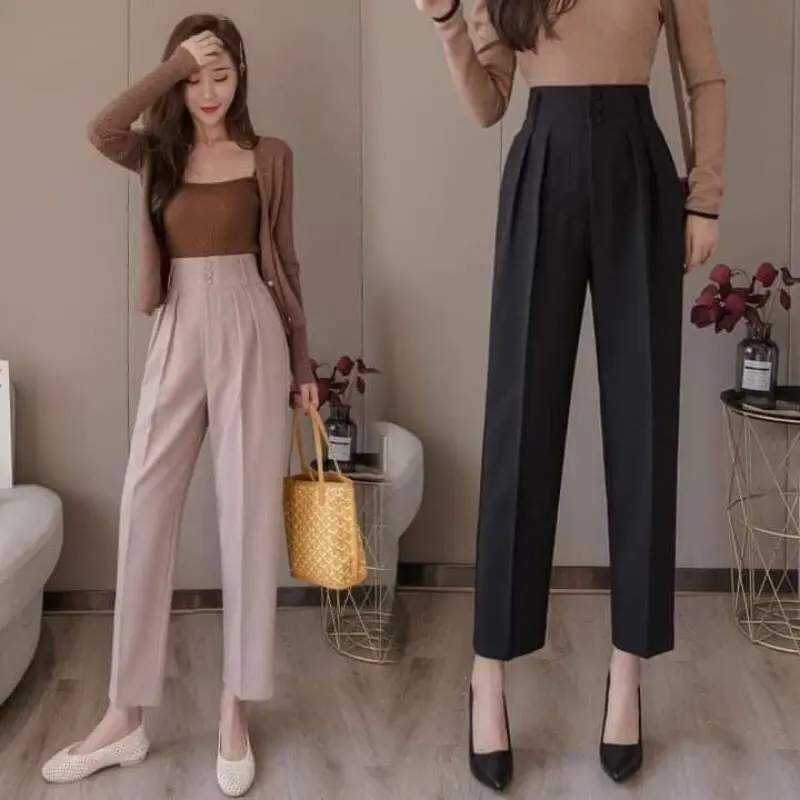 Quần BAGGY cạp bản to 3 khuy nữ chất đẹp, Quần tây nữ cạp cao mẫu mới cực Hot