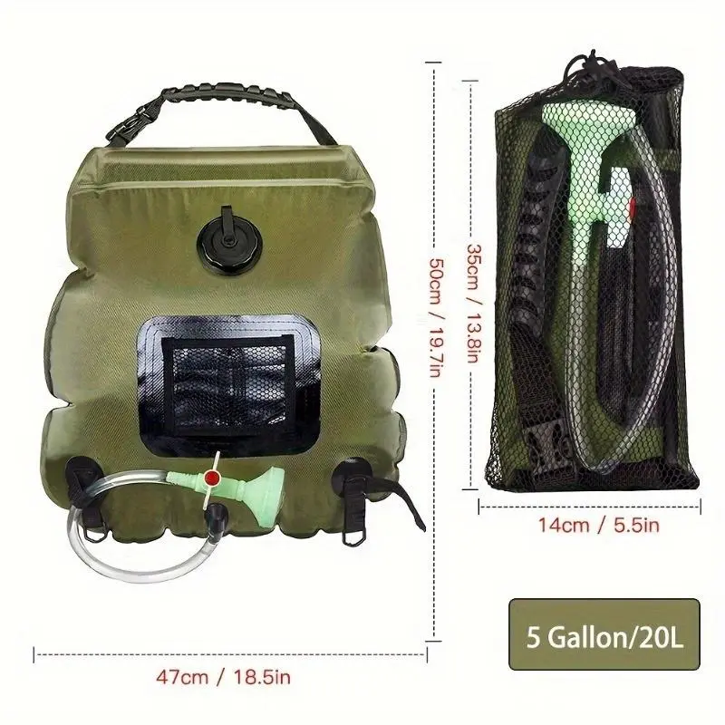 Portable 5 Gallon Solar Heated Camping Shower Bag, Solar Heated Camping Shower Bag with Detachable Hose & Switchable Shower Head, Suitable for Outdoor Travel, Hiking, Beach & Swimming 1