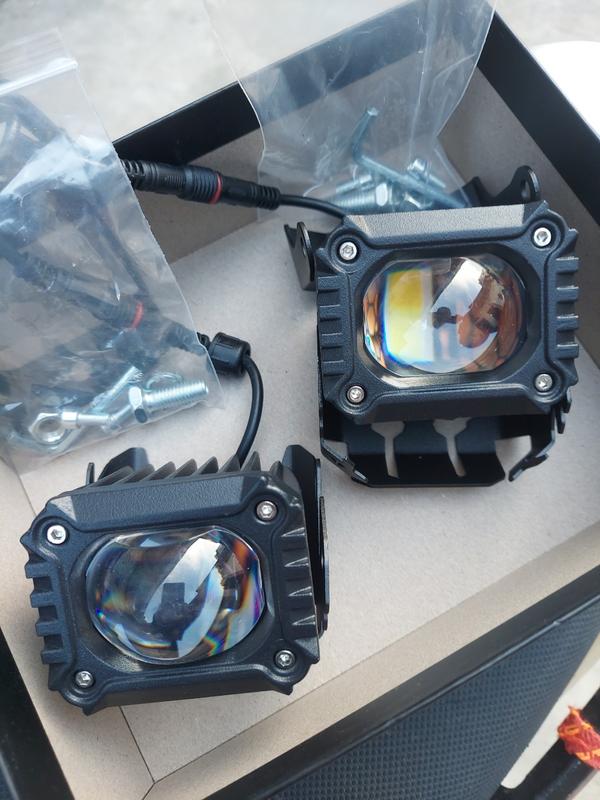 Đôi đèn trợ sáng bi cầu vuông XT 20, đèn trợ sáng pha trắng cos vàng điện chung 12v, 24v