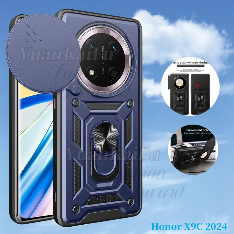 Honor X9c Shockproof Armor Casing For Honor X9c X9b X9a 5G HonorX9c X9 c 2024Automotive Bracket Ring Stand Holder Push Pull Camera Protect Phone Case Shell Camera Back Cover Protection Protective