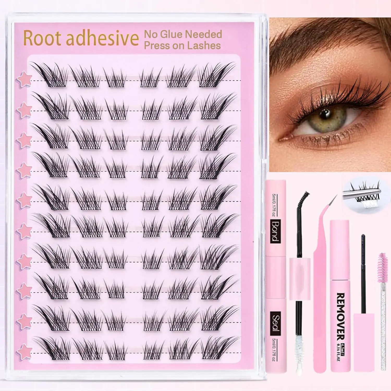 Self Adhesive Eyelashes Kit, 1 Box Clusters False Eyelashes with Eyelash Glue & Remover & Brush & Tweezers, Eye Makeup Enhancement Tool for Women & Girls, Cosmetic