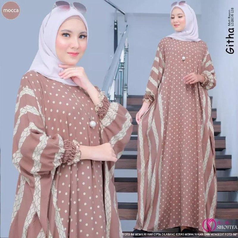 Batik Laris Joyo - Kaftan Wanita Jumbo XXXXL  Motif Githa Vol 5 Lengan Panjang Busui Resleting Rayon Tebal 5