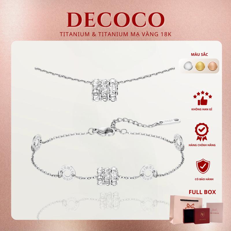 KHÔNG ĐEN GỈ - Set vòng tay nữ và vòng cổ Della titan DECOCO (kèm Túi giấy + Hộp + Thiệp) combo lắc tay và dây chuyền  Titan jewelry Trang Sức