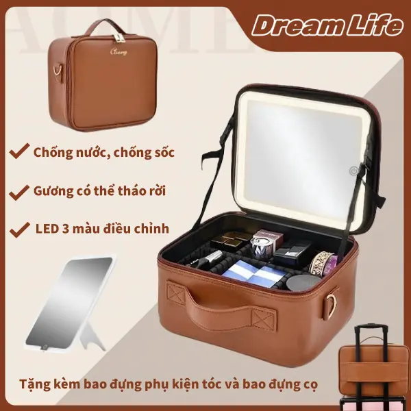 cốp đựng đồ makeup, gương có thể tháo rời,cốp makeup 26 * 23 * 11cm chống nước chống va đập Túi mỹ phẩm du lịch  cao cấp