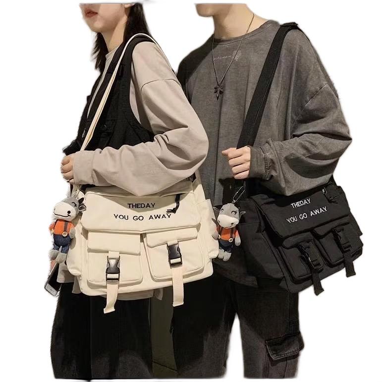 Túi đeo chéo nam nữ đi học đi làm nhiều ngăn. Vải bố pvc cỡ lớn đơn giản để đồ dùng sách vở Đồng Nhung Bag Da