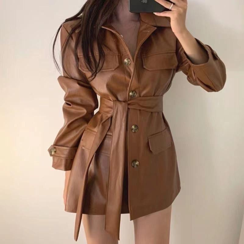 Áo khoác da cao cấp thắt eo thời trang sang trọng hot trend thu đông 2025 Top Women Nữ Jacket