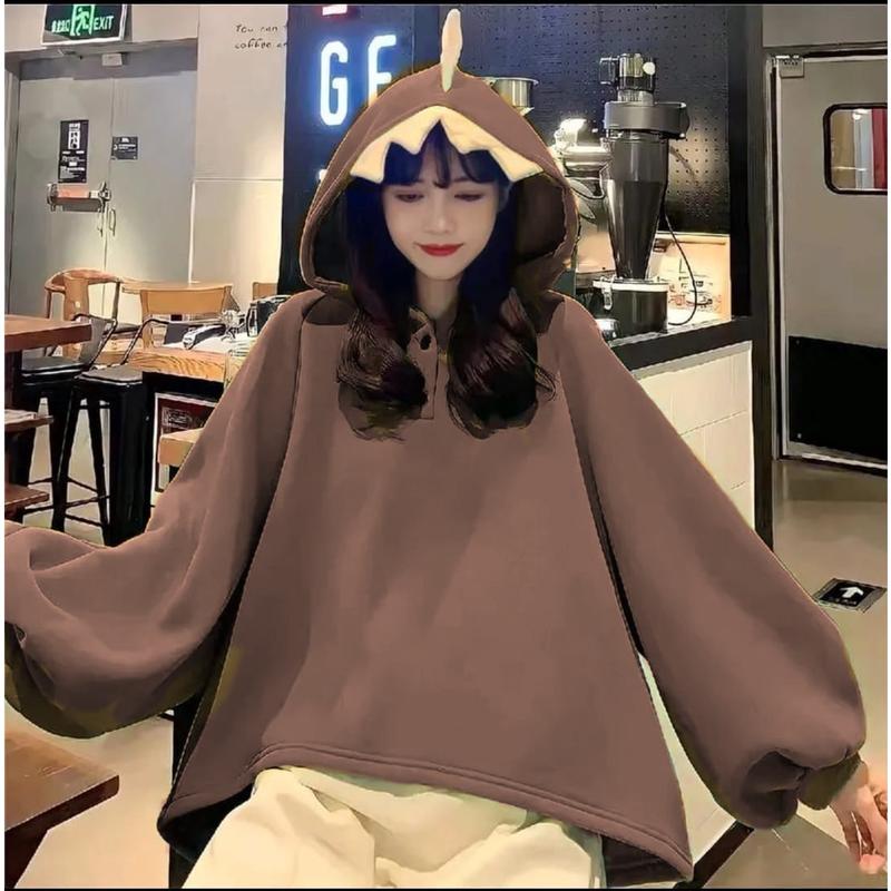 DINO SWEATER OVERSIZE WANITA - SWEATER KOREAN STYLE BAHAN PLECEE Basic Fleece Cewek Hoodie Atasan 8
