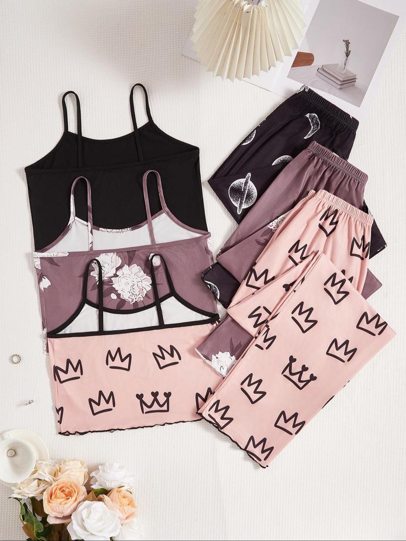 Product Introduction of Women's Graphic Print Cami Top & Pants Pyjama Set, Casual Comfortable Loungewear Set for Women, Comfy Loungewear Set for Daily Home Wear 2