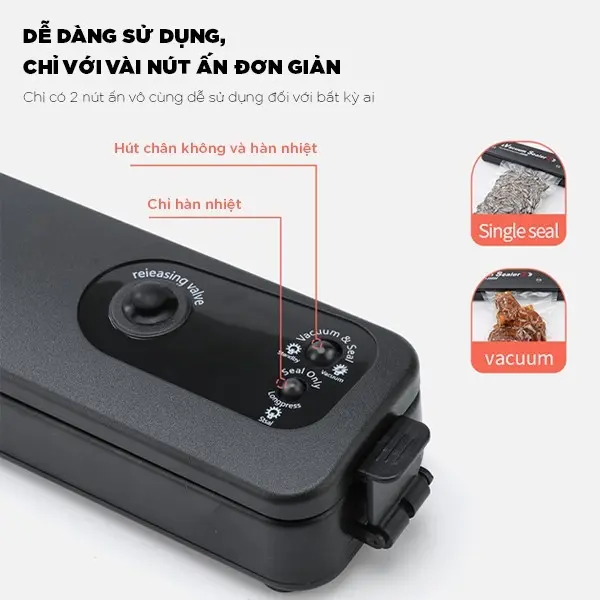 Máy Hút Chân Không Thực Phẩm Kèm Hàn Miệng Túi, Tặng Kèm 10 Túi Hút, Bảo Hành 2 Năm, Dụng Cụ Nhà Bếp 4