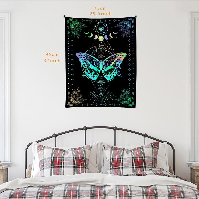 1 Count Dreamy Butterfly & Flowers Pattern Throw Blanket, Boho Moon & Butterfly Tapestry, Wall Hanging Decor for Home Bedroom Living Room 3