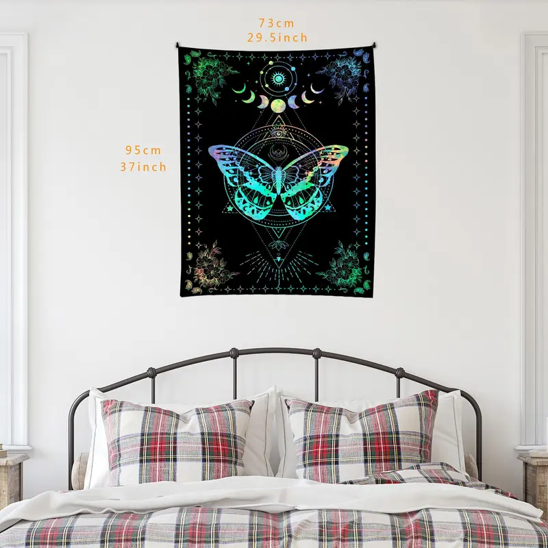 1 Count Dreamy Butterfly & Flowers Pattern Throw Blanket, Boho Moon & Butterfly Tapestry, Wall Hanging Decor for Home Bedroom Living Room 3