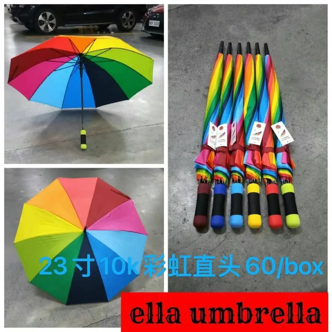 (Ella Shop) 23 Inch. Straight Handle Rainbow Umbrella Colorful Splash (RANDOM COLORS) Colourful Colourful
