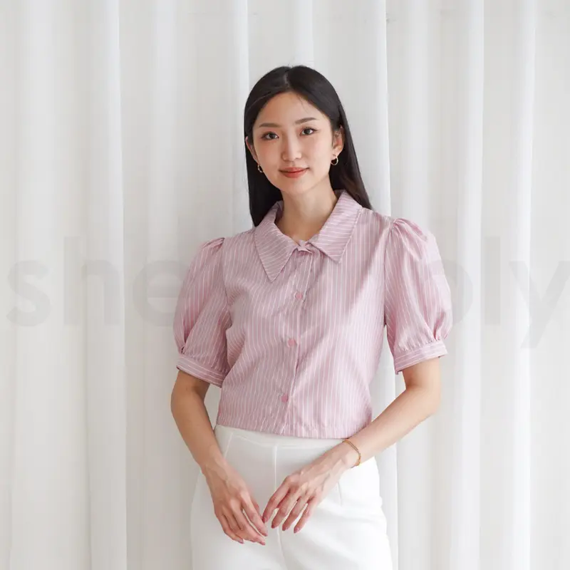 Shesimply Gracelyn Salur Top Blouse Kemeja Atasan Wanita Casual Katun Salur 7