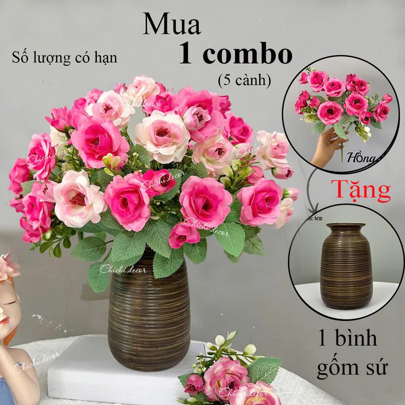   TẶNG BÌNH GỐM   5 cụm hoa tỉ muội  35cm  35 bông 35 nụ cao cấp decor trang trí nhà cửa 