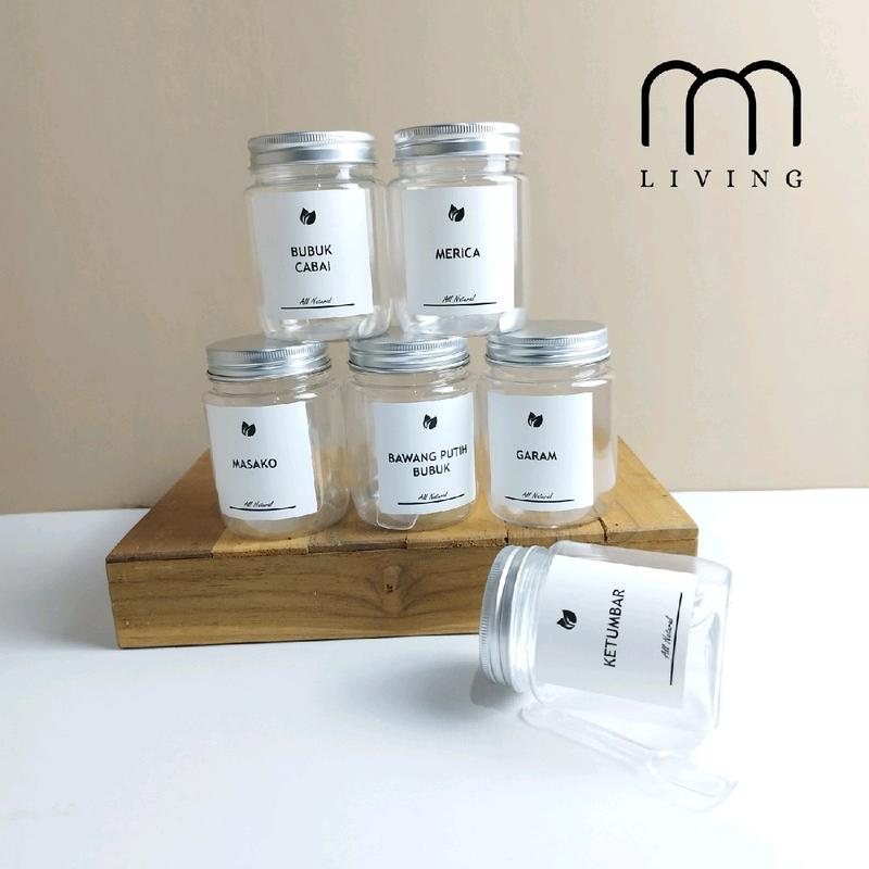 Toples Bumbu Dapur Aesthetic 200ml TUTUP SILVER Free Sendok & Label Waterproof 4