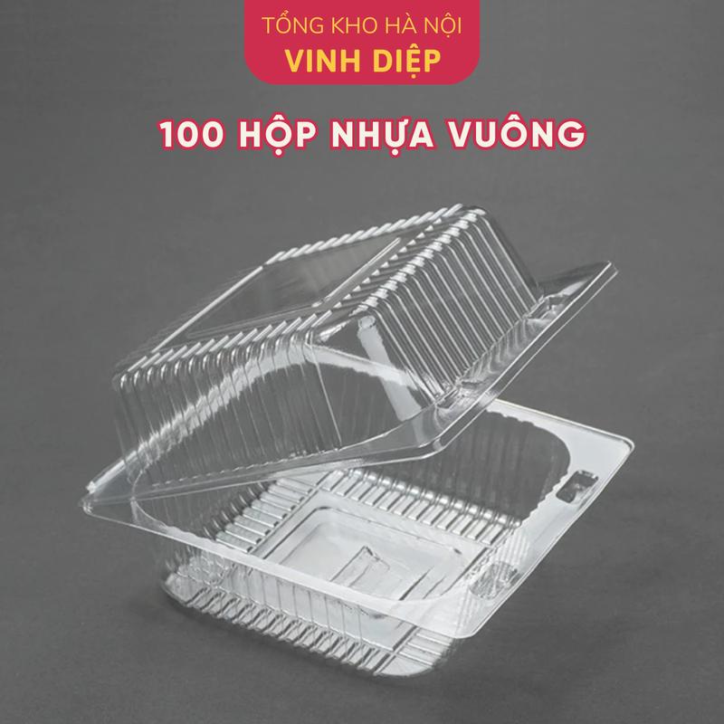 Combo 100 hộp nhựa vuông H5/H05 dùng 1 lần đựng bánh bông lan trứng muối, đồ ăn , 100 hôp HH-5/05
