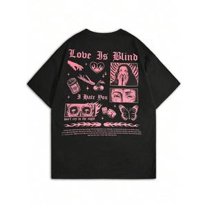 ROMWE MEN Street Life Camiseta de hombre con estampado de lema de personaje vintage, estilo de verano Y2K