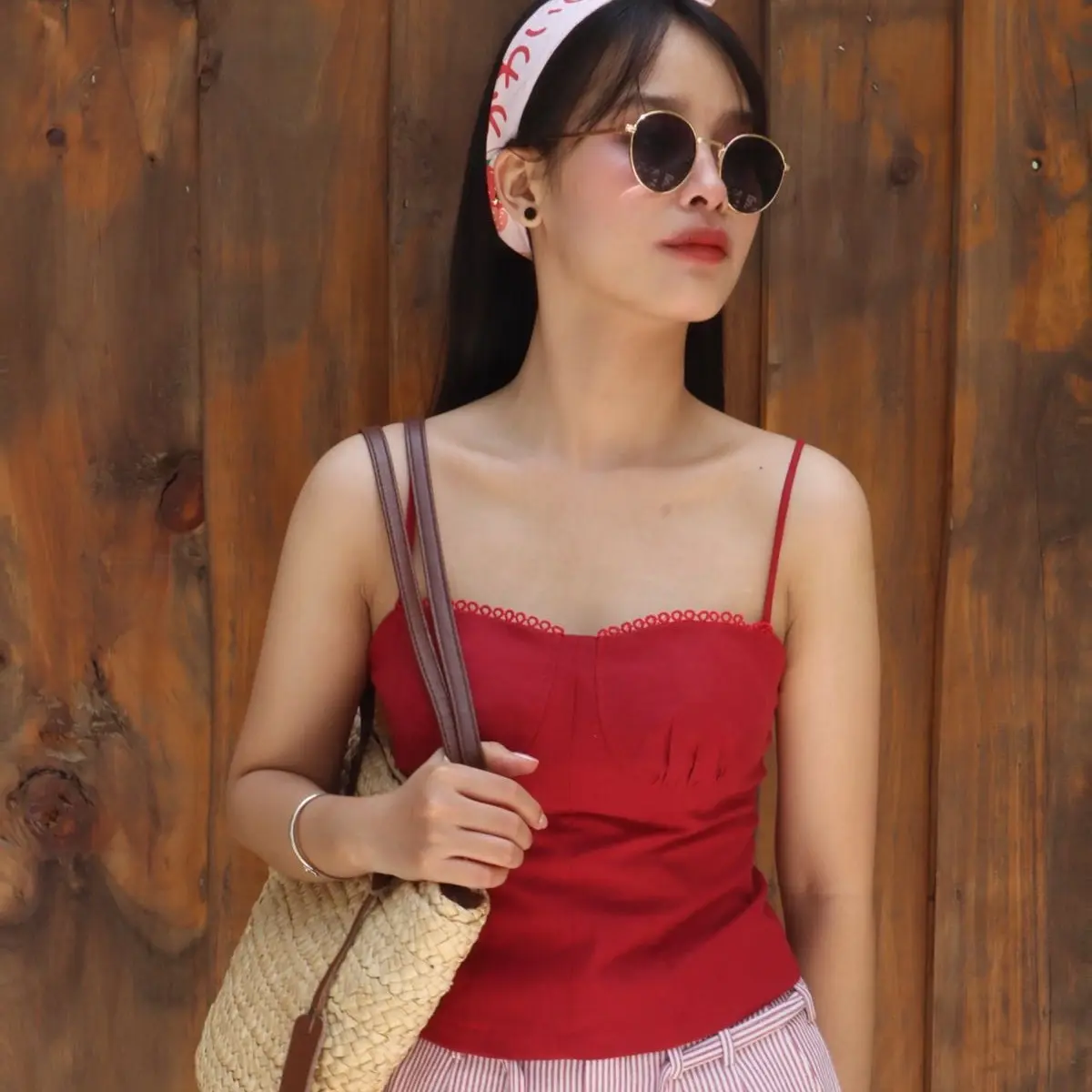 Áo 2 dây viền ren, dây tăng đơ chất vải Linen Nữ Women QC004 (Ảnh tự chụp )