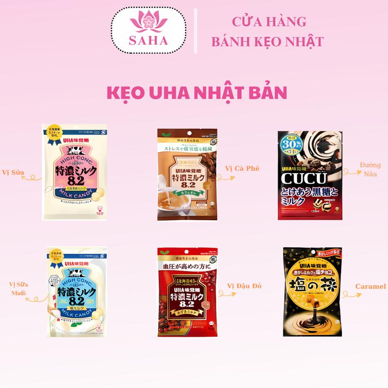 Kẹo sữa UHA Nhật Bản thượng hạng đủ vị trà xanh, sữa bò, đậu đỏ, sữa muối, cafe sữa 0