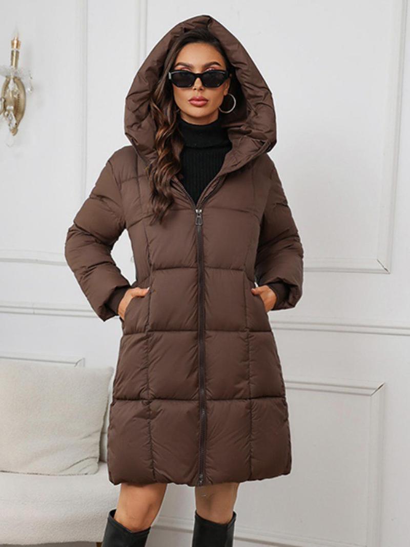 Product Introduction of Women's Solid Zip Up Pocket Design Winter Coat, Puffer Coat, Casual Long Sleeve Thermal Outerwear for Fall & Winter, Women's Clothing for Daily Wear 3