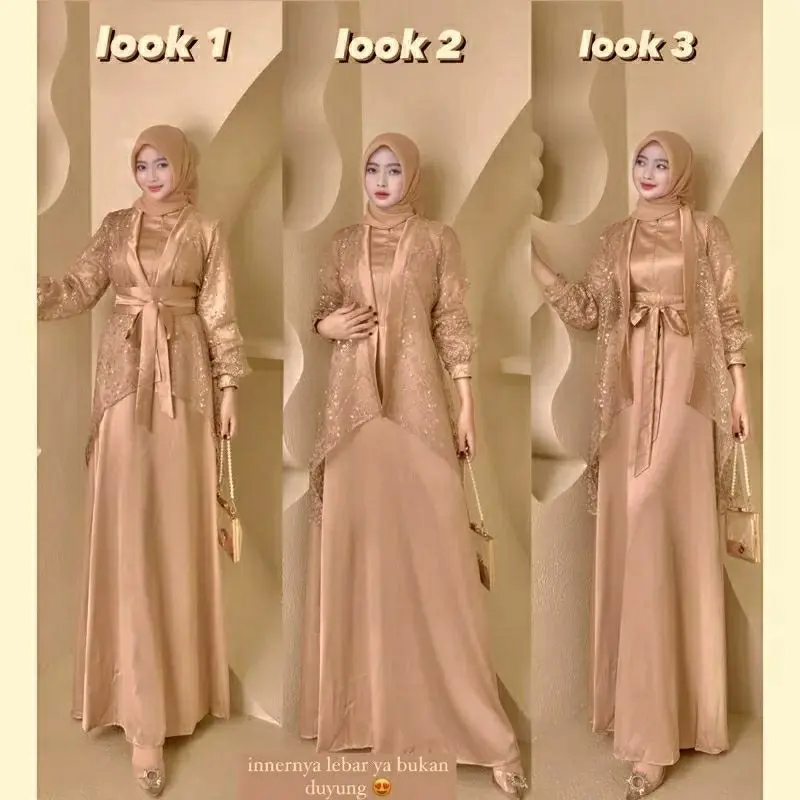 NHB - Fuji Dress Satu Set Inner Outer Kimono Fashion Gamis Muslim Wanita Pesta Kondangan Bridesmaid Wisuda Brokat Tille Bordir Motif Bisa Cod 5