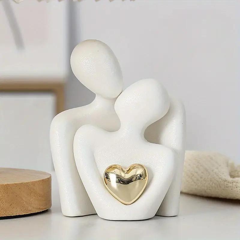 Product Introduction of Modern Ceramic Hugging Love Statues, 2 Pairs Heart Shaped Decoration, Romantic Gift, Suitable for Bedroom Office, Living Room Decoration, Valentine's Day Gift Idea 0
