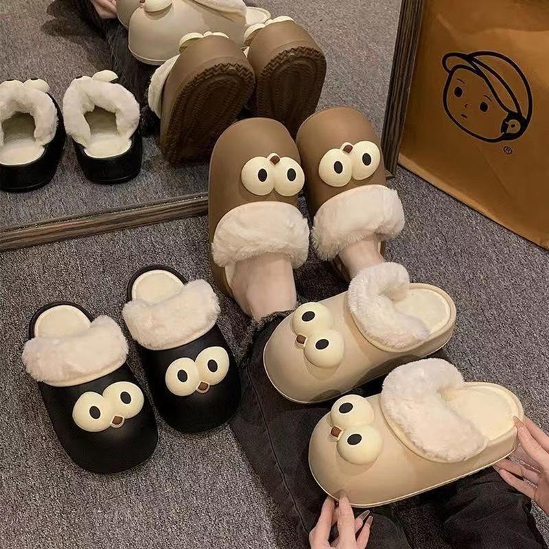 Dép Nữ Sục Lông Hình Đôi Mắt Vô Tri Đi Trong Nhà Ngoài Trời Mùa Đông Đế Cao Su Lót Lông Tháo Rời SIUCHIU.DOIMAT DéP Slipper Có Quai Women