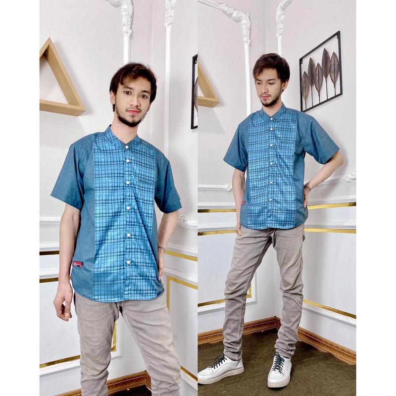 Baju Koko Pria Dewasa Lengan Pendek Terbaru Muslim Songket Nyaman Motif Lembut 8