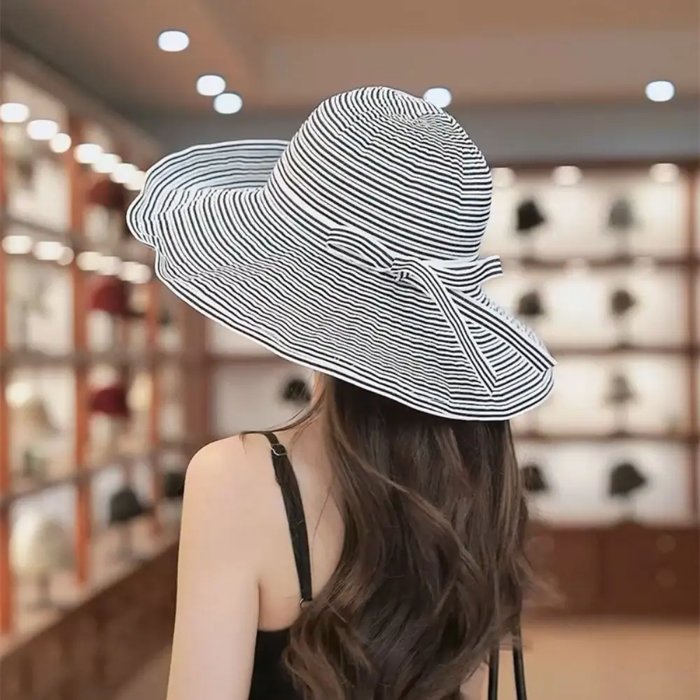 Mũ Bucket Thắt Nơ, Hàng Mới Về, Chống Tia UV Và Chống Nắng, Có Thể Điều Chỉnh, Thiết Kế Kẻ Sọc, Thích Hợp Cho Mùa Hè, Mũ Đi Biển