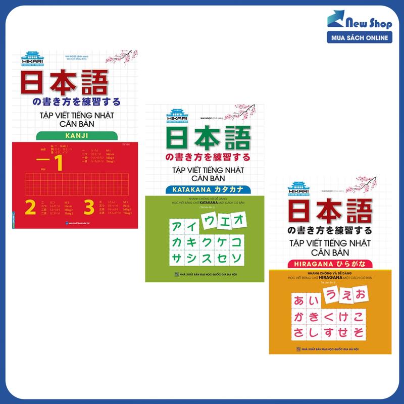 Sách - Combo Tập Viết Tiếng Nhật Căn Bản: Hiragana + Katakana + Kanji (Bộ 3 Cuốn) - MT