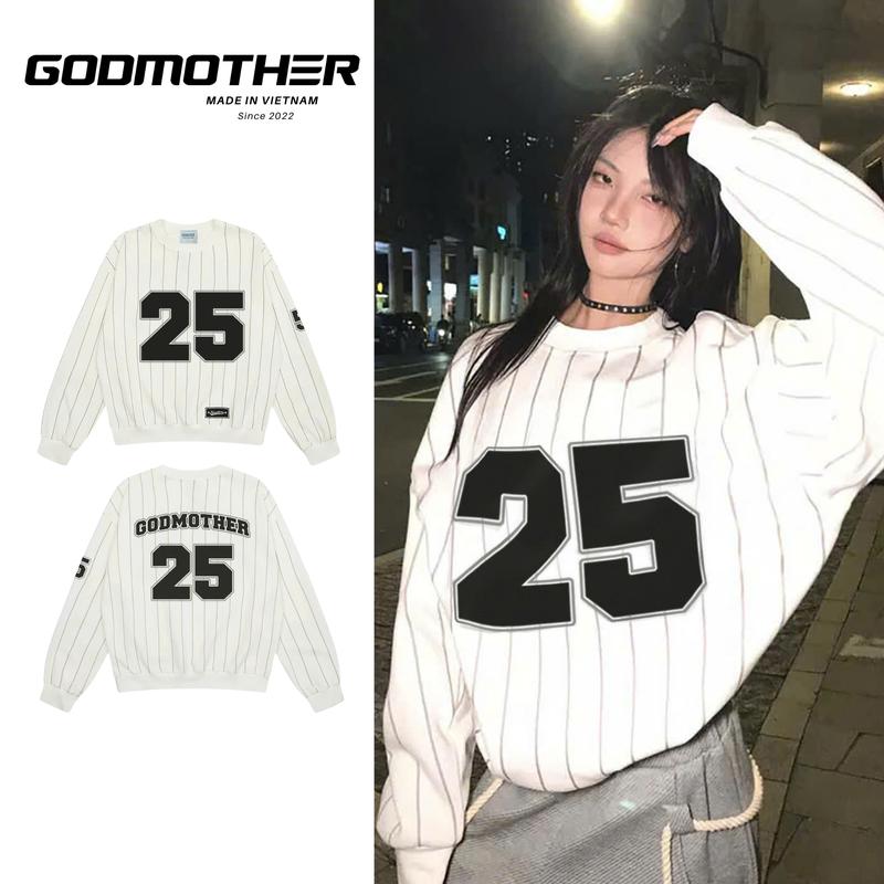 Áo Sweater Số 25 Kẻ Sọc GODMOTHER Áo Nỉ 2 Da Thu Đông Ấm Áp Mềm Mịn Dày Dặn Phong Cách Basic Menswear