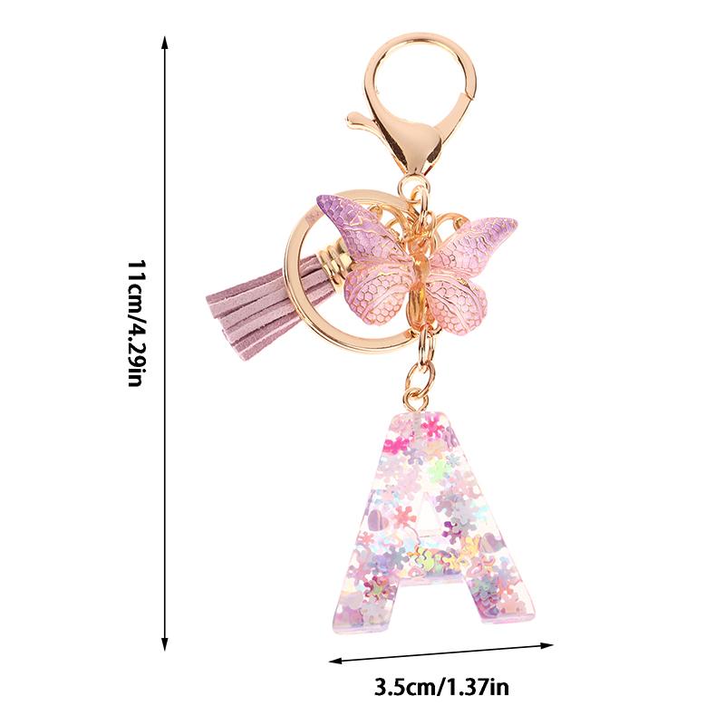 Product Introduction of A-Z Dreamy Sequin Letters Keychain For Women Tassel Butterfly Pendant Keyring  Bags  Car Key Chain 21