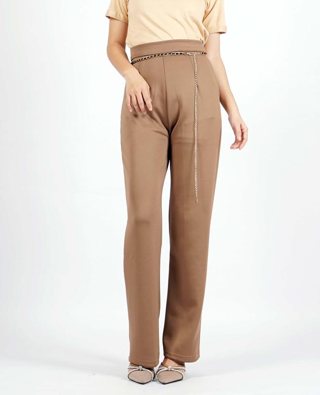 Amantha Celana Panjang Wanita Celana Bahan Scuba Highwaist Belt Rantai 1