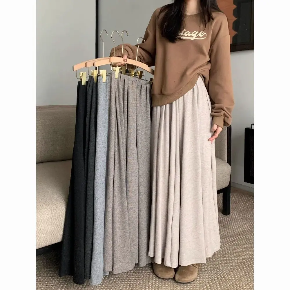 Cashmere plus Size Elastic 2024 High Waist Skirt Glutinous Rice New Lazy Draping Long Skirt Loose Slim Skirt