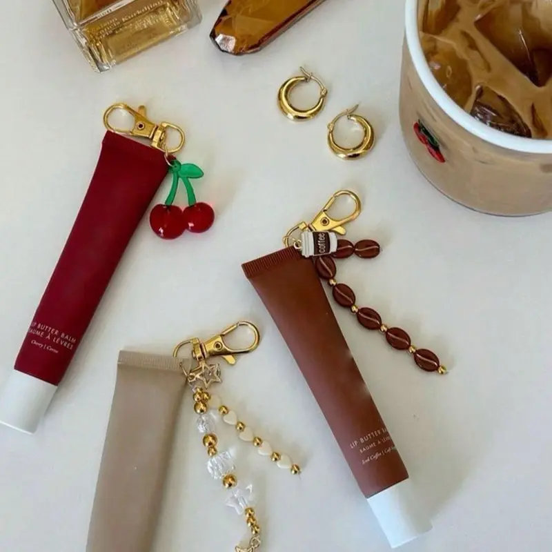 DIY Keychain Material Package, 1 Set Portable Holder Charm Keychain Cap for Lip Balm, Bag Decor, Holiday Gifts, Party Favors 3