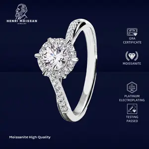 OS5-MR30 Cincin Wanita Moissanite 0.6, 1 dan 2 Carat Henri Moissan Star Permata 5 Layer Platinum Sertifikat GRA Asli Garansi 1 Tahun Berkualitas Tinggi High Quality Anti Luntur Karat Berubah Warna Aksesoris Cincin Nikah VVS1 Elegan Free Box