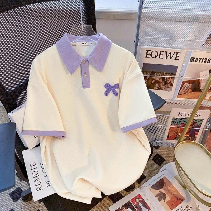 Kemeja-T Lengan Pendek Kolar Polo Rama-rama, Warna Ungu, Koleksi ...