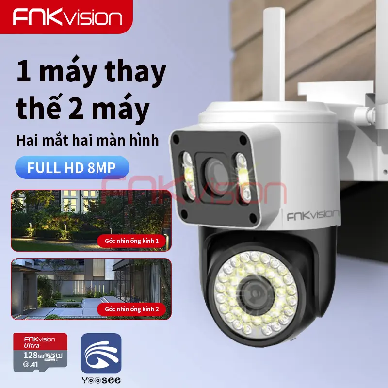 Camera Fnkvision 2 mắt / 1 mắt Yoosee, chống nước quan sát 360 độ cực rõ nét 8.0MP, thao tác qua điện thoại ezviz  komex bn 287 camera  4 cam  em  bé  truyền  hình