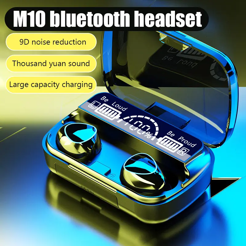 Tai nghe TWS Bluetooth M10 với micrô, màn hình LED, điều khiển cảm ứng, không thấm nước, HIFI 9D, âm thanh nổi vòm, âm trầm trong tai, trò chơi, tai nghe không dây SeaFlash