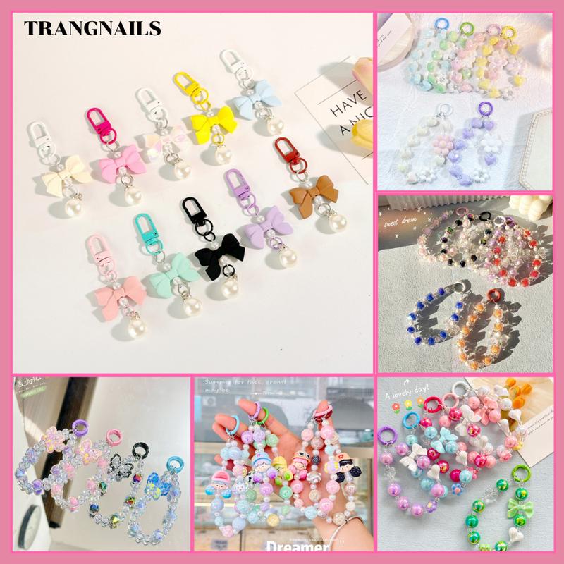 Dây đeo điện thoại nơ chuỗi hạt pha lê dễ thương đeo phụ kiện móc chìa khoá túi xách
