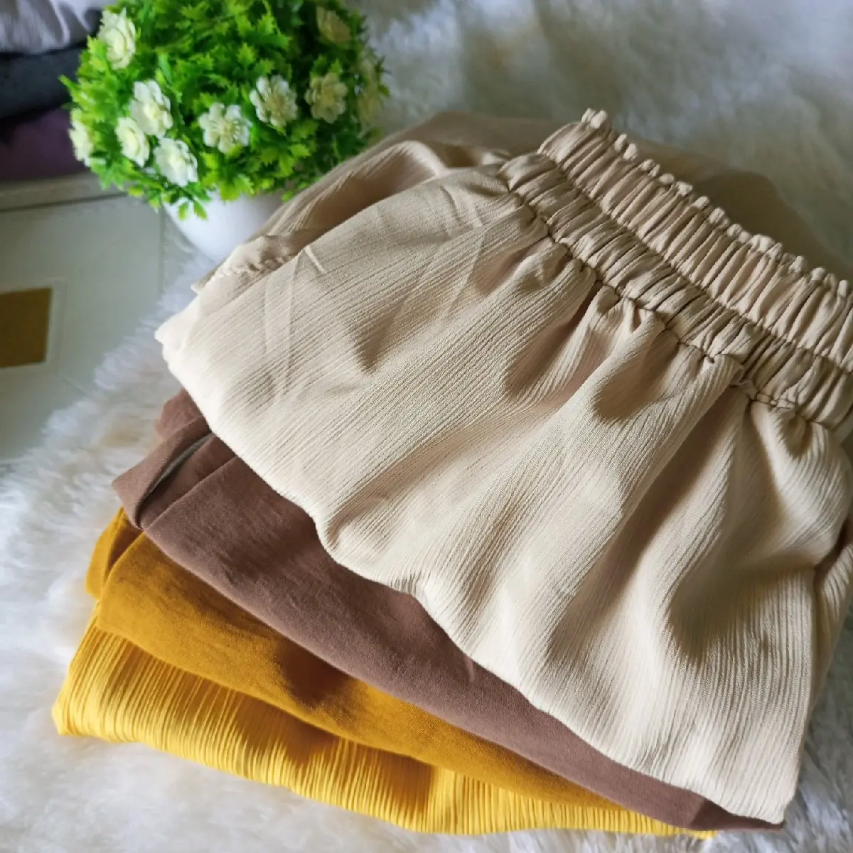 Sabila- Celana Kulot Crinkel Premium Tali Serut Flowy BestSeller Warna Cantik Airflow Crinkle Karet Wanita Panjang
