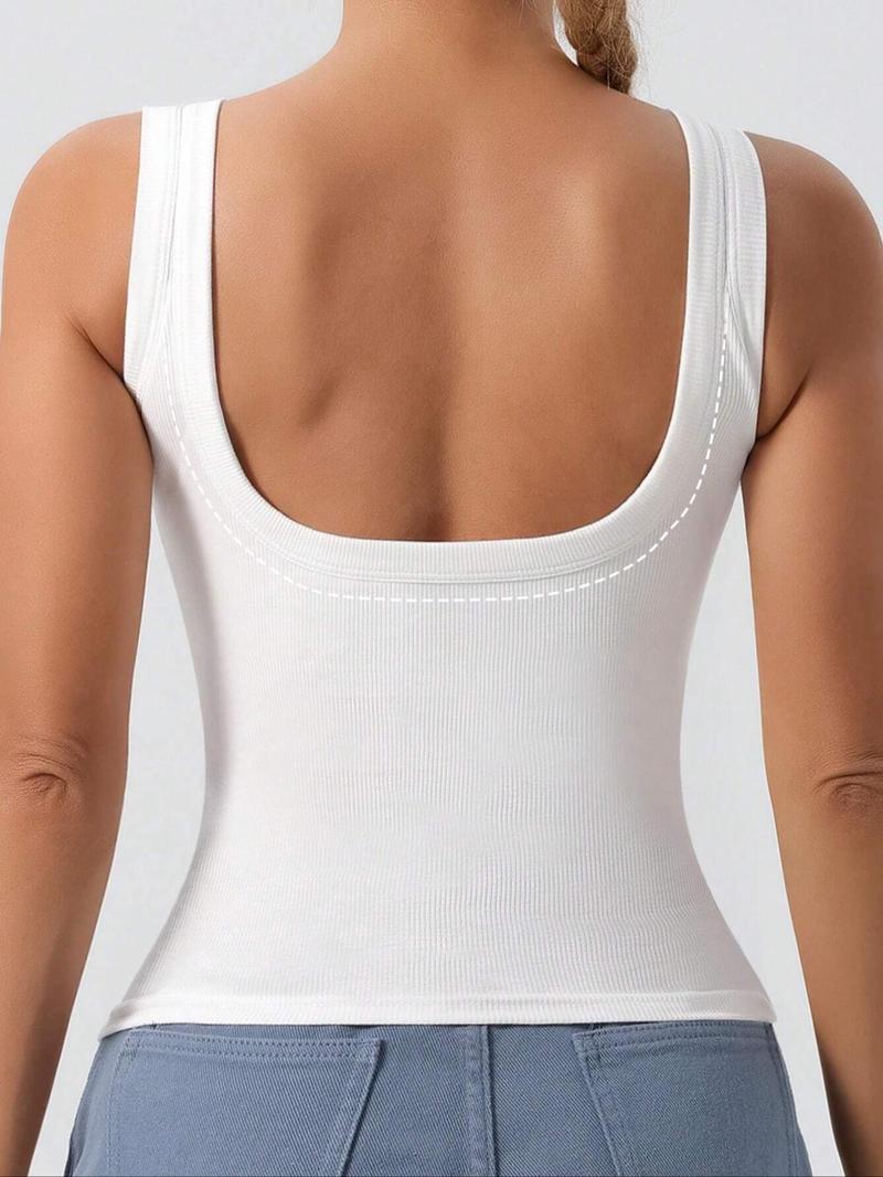 Product Introduction of Women's Solid Color Detachable Padded Tank Top, Casual Sleeveless Top for Summer, Ladies Clothes for Daily Wear 2