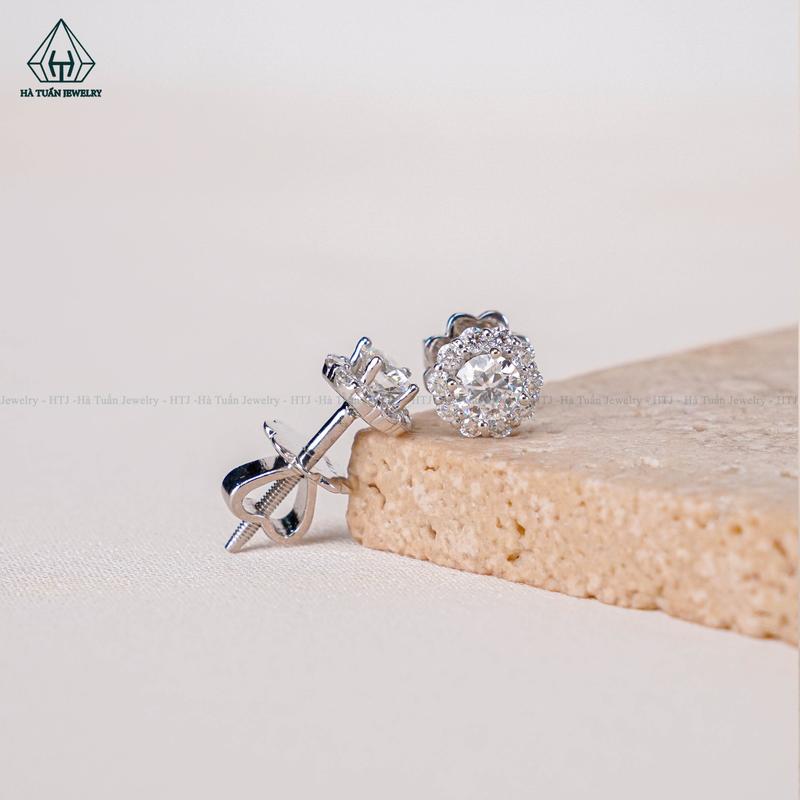 Bông Tai Bạc 925 Xi Kim FULL MOISSANITE Viên Chủ 4mm EX038 Hà Tuấn Jewelry